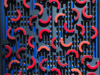 Sol Guillon, Sonata en bermellón, tec. mxta sobre madera aglomerada, 60 x 60 cm., 2018